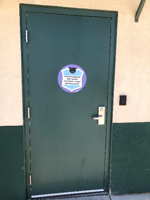 Customer door with sign